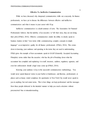 PROFESSIONALCOMMUNICATION IN BUSINESS
8
Effective Vs. Ineffective Communication
While we have discussed why sharpened comm...