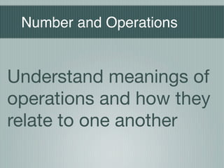 Number and Operations


Understand meanings of
operations and how they
relate to one another
 