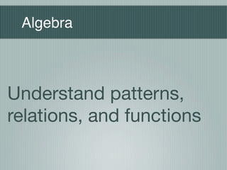 Algebra



Understand patterns,
relations, and functions
 