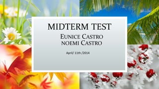 MIDTERM TEST
EUNICE CASTRO
NOEMI CASTRO
April/ 11th /2014
 