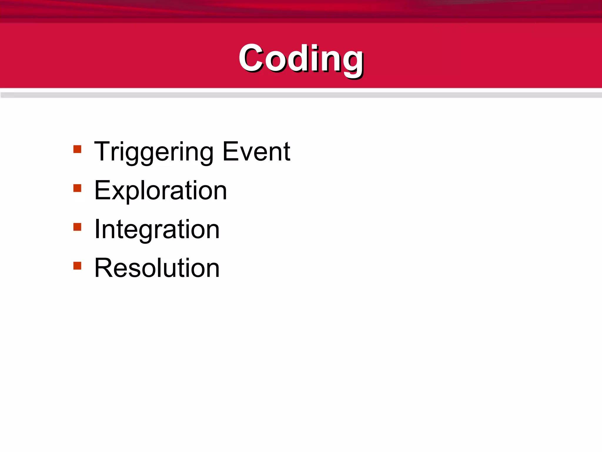 Coding Triggering Event  Exploration Integration Resolution 