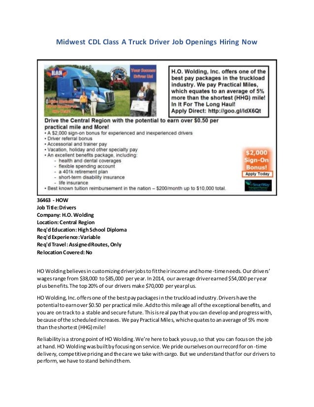 Midwest CDL Class A Truck Driver Job Openings Hiring Now