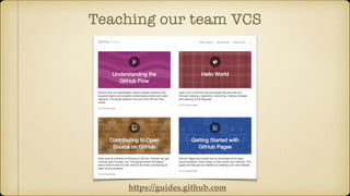 Teaching our team VCS
https://guides.github.com
 
