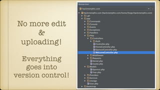 No more edit
&
uploading!
Everything
goes into
version control!
 
