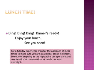 Focus Questions!What should focus questions include?Write two focus questions for your workshop.Share with your partner.Utilize your teammates! Begin and get feedback. Per Stephanie Crossno, “Preparation, incubation, illumination and implementation” can occur and cycle repeatedly in development of workshop.