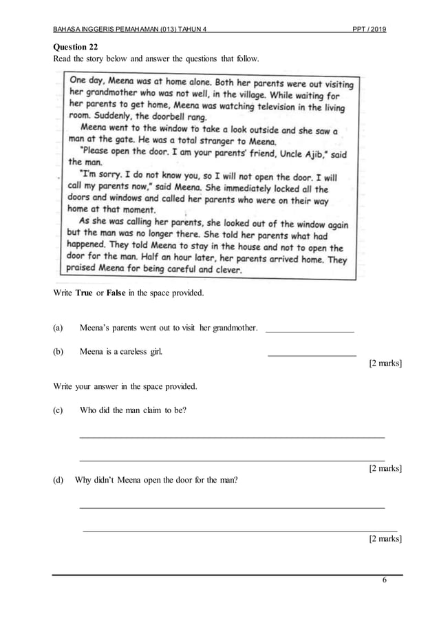 Bahasa Inggeris Tahun 4 Ppt Kertas 1 Docx Family And Relationships