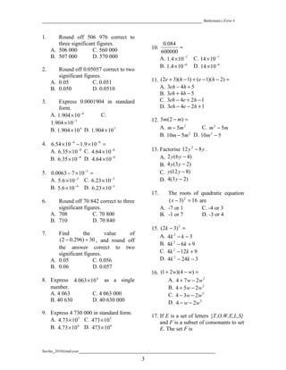 Mathematics form 4