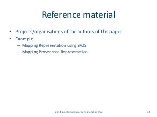 Reference material 
• Projects/organisations of the authors of this paper 
• Example 
– Mapping Representation using SKOS ...