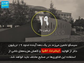 ‫حذٚد‬ ٜ‫آیٙذ‬ ٝٞ‫د‬ ‫یه‬ ‫در‬ ‫س٘ذ‬‫ٔی‬ ٗ‫تخٕی‬ ٛ‫سیسى‬19ٖٛ‫تزیّی‬
‫فٛایذ‬ ‫اس‬ ‫دالر‬‫اس‬ ‫٘اشی‬ ‫ٞای‬ٝٙ‫ٞشی‬ ‫واٞش‬ ٚ ‫اشیا‬ ‫ایٙتز٘ت‬
‫شذ‬ ‫خٛاٞذ‬ ‫ػایذ‬ ‫ٔختّف‬ ‫صٙایغ‬ ‫در‬ ‫ٞا‬‫فٙاٚری‬ ٗ‫ای‬ ٜ‫استفاد‬.
‫اشیا‬ ‫ایٙتز٘ت‬
‫دالر‬ ‫تریلیون‬
19
 