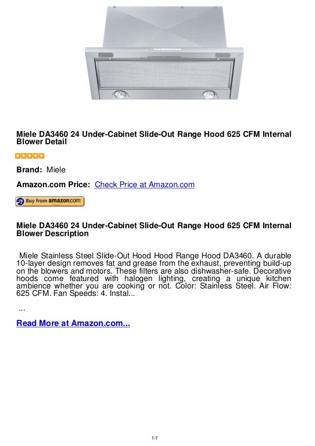 Miele da3460 24 under slideout range hood 625 cfm internal blower