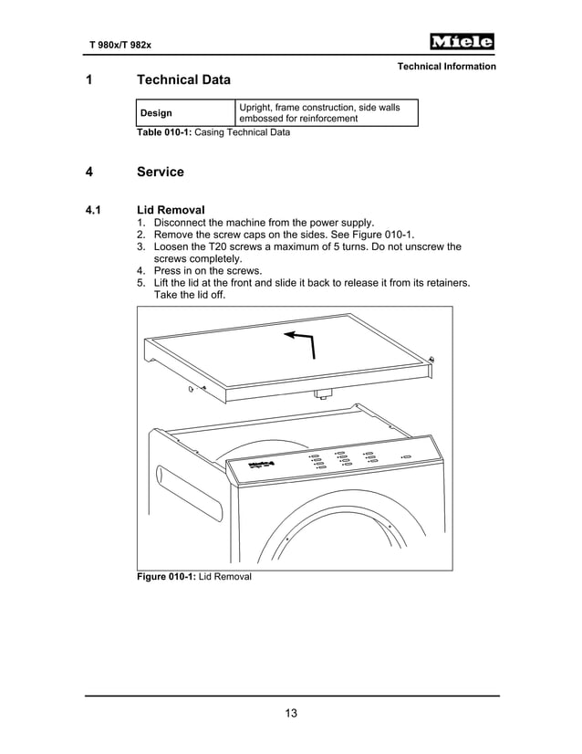 Miele Gas Dryer T9820 Service Manual PDF