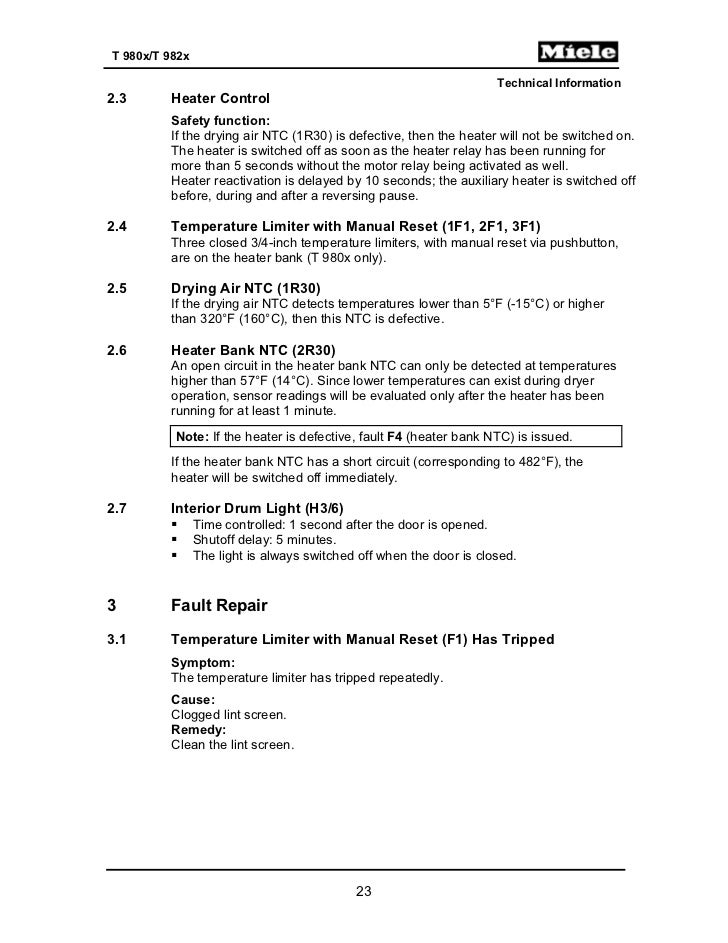 Miele Washer Dryer Service Manual Miele Washer Dryer Service Manual