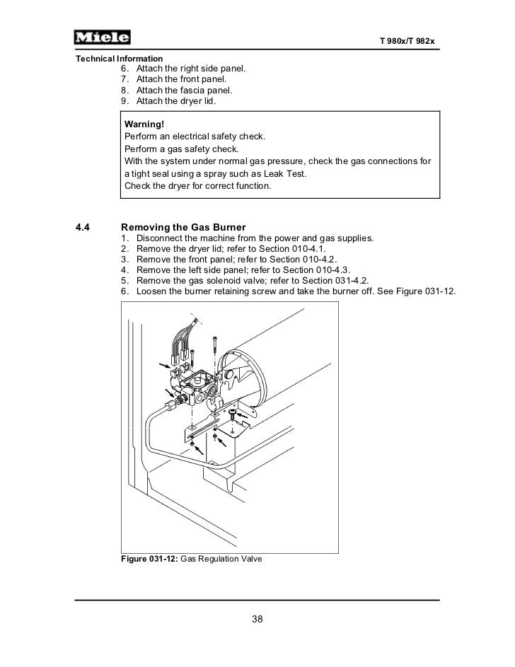 Miele Gas Dryer T9820 Service Manual