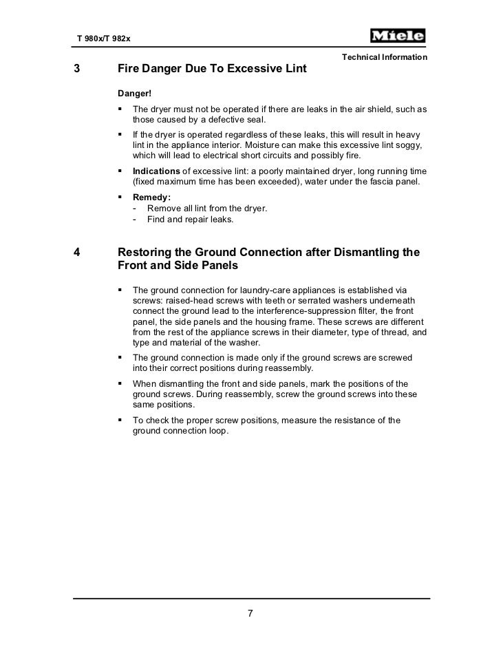 Miele Dryer Service Manual Miele Dryer Service Manual