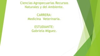 FACULTAD:
Ciencias Agropecuarias Recursos
Naturales y del Ambiente.
CARRERA:
Medicina Veterinaria.
ESTUDIANTE:
Gabriela Miguez.
 
