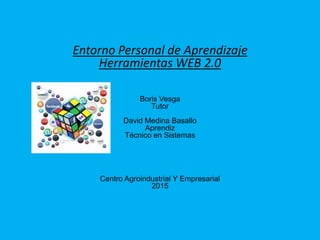 Entorno Personal de Aprendizaje
Herramientas WEB 2.0
Boris Vesga
Tutor
David Medina Basallo
Aprendiz
Técnico en Sistemas
Centro Agroindustrial Y Empresarial
2015
 