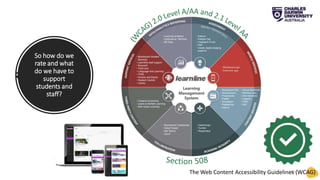 So how do we
rate and what
do we have to
support
students and
staff?
30
The Web Content Accessibility Guidelines (WCAG)
 