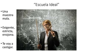 “Escuela Ideal”
• Una
maestra
mala.
• Exigente,
estricta,
enojona.
• Te voy a
castigar.
 