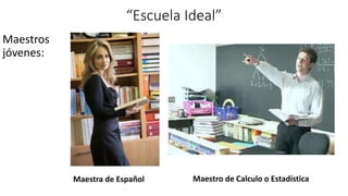 “Escuela Ideal”
Maestros
jóvenes:
Maestra de Español Maestro de Calculo o Estadística
 