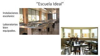 “Escuela Ideal”
Instalaciones
escolares:
Laboratorios
bien
equipados.
 