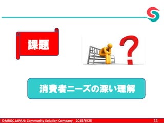 ©MROC JAPAN: Community Solution Company 112015/6/25
課題
消費者ニーズの深い理解
 