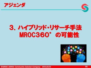 ©MROC JAPAN: Community Solution Company 952015/6/25
アジェンダ
３．ハイブリッド・リサーチ手法
MROC３６０°の可能性
 
