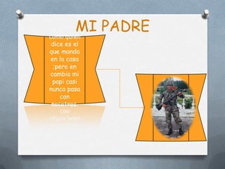 MI PADRE
como quien
 dice es el
que manda
en la casa
  ;pero en
cambio mi
 papi casi
nunca pasa
    con
 nosotros.
 