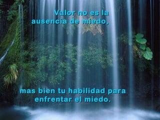 Valor no es la ausencia de miedo, mas bien tu habilidad para enfrentar el miedo. 