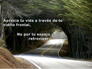 Aprecia tu vida a través de tu vidrio frontal, No por tu espejo retrovisor. 