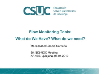 Maria Isabel Gandía Carriedo
9th SIG-NOC Meeting
ARNES, Ljubljana, 08-04-2019
Flow Monitoring Tools:
What do We Have? What do we need?
 