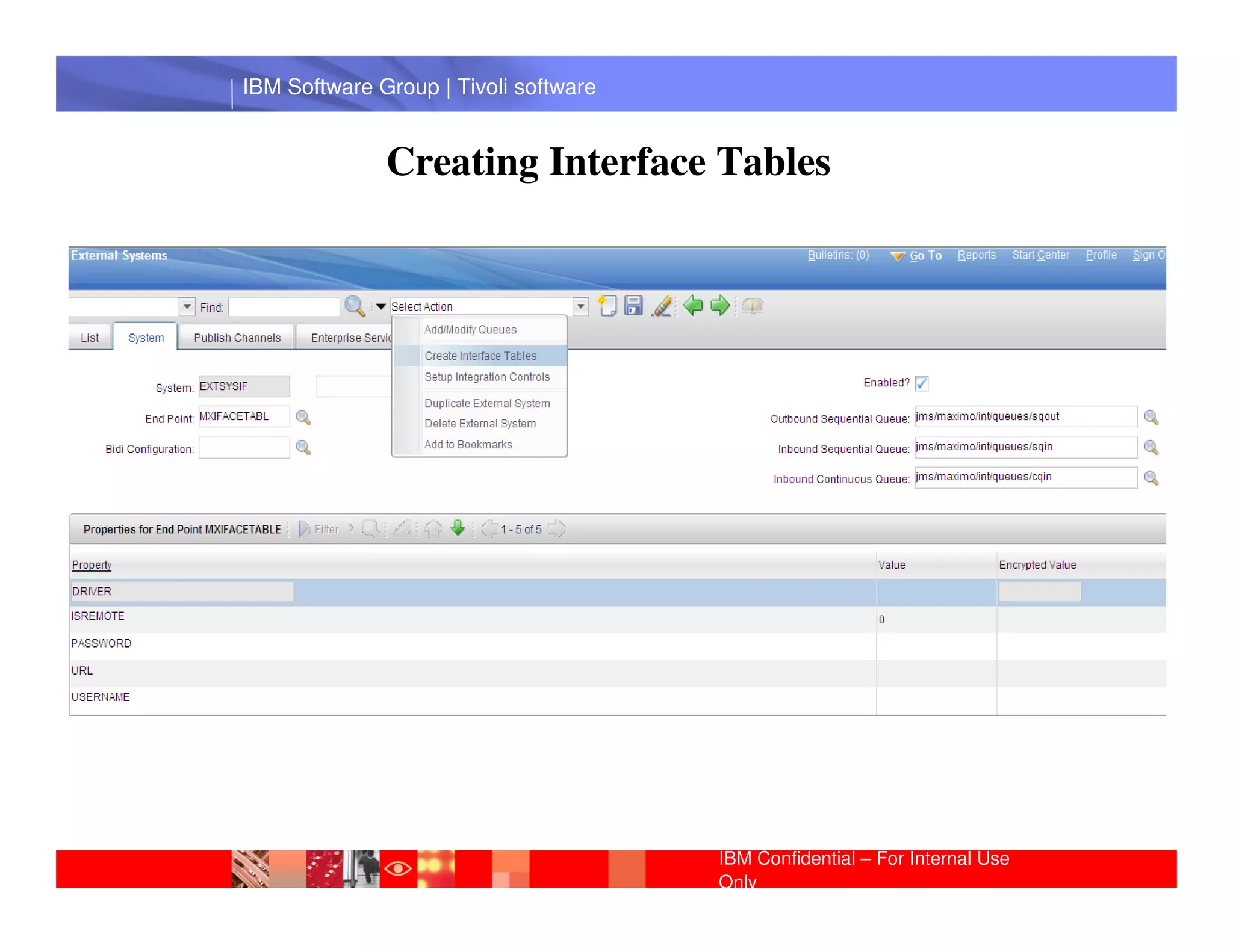 IBM Software Group | Tivoli software


              Creating Interface Tables




 IBM Software Group | Lotus software




                                       IBM Confidential – For Internal Use
                                       Only
 