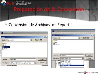 Preparación de la Conversión
• Conversión de Archivos de Reportes
 