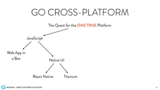 MIGERAN - SMART SOFTWARE SOLUTIONS
GO CROSS-PLATFORM
The Quest for the ONE TRUE Platform
6
JavaScript
Web App in
a Box Native UI
React Native Titanium
 