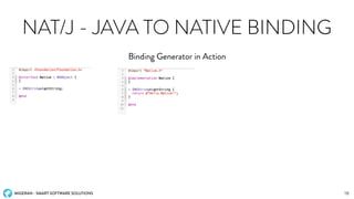 MIGERAN - SMART SOFTWARE SOLUTIONS
NAT/J - JAVA TO NATIVE BINDING
Binding Generator in Action
16
 