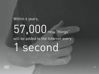 Within 6 years, 
57,000 new “things” 
will be added to the Internet every 
11 
1 second. 
 