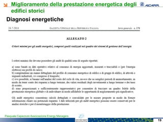 Miglioramento della prestazione energetica degli
edifici storici
Pasquale Capezzuto Associazione Energy Managers
Diagnosi energetiche
19
 