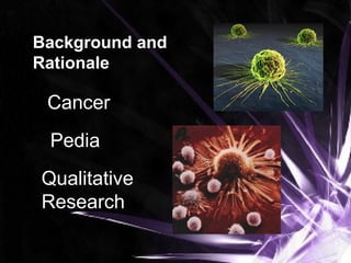 Background and
Rationale
Cancer
Pedia
Qualitative
Research
 