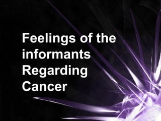 Feelings of the
informants
Regarding
Cancer
 