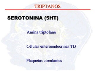 Amina triptofano Células enteroendocrinas TD Plaquetas circulantes SEROTONINA (5HT) TRIPTANOS 