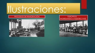 Ilustraciones: 
PROCESOS DE INMIGRACIÓN. EUROPEOS 
INGRESANDO A NUESTRO PAÍS. 
 