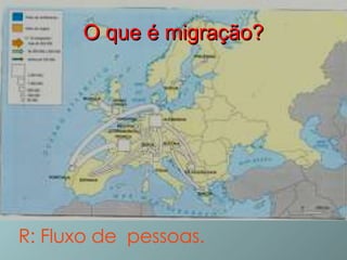 O que é migração? R: Fluxo de  pessoas. 