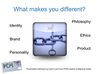 What makes you different? Identity Brand Personality Product Philosophy Ethics 