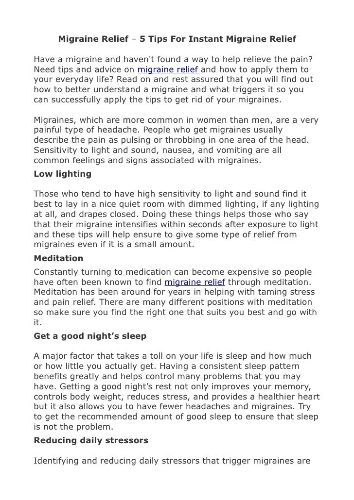 Migraine Relief 5 Tips For Instant Migraine Relief