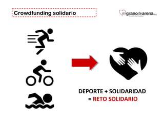 DEPORTE + SOLIDARIDAD
= RETO SOLIDARIO
Crowdfunding solidario
 
