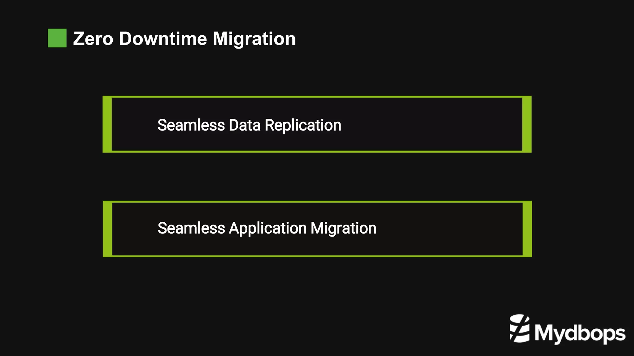 Zero Downtime Migration
Seamless Data Replication
Seamless Application Migration
 