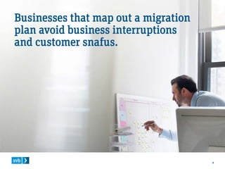 4
Businesses that map out a migration
plan avoid business interruptions
and customer snafus.
 