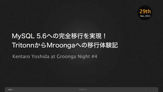 29th
Nov, 2013

MySQL 5.6への完全移行を実現！
TritonnからMroongaへの移行体験記
Kentaro Yoshida at Groonga Night #4

page 1

 