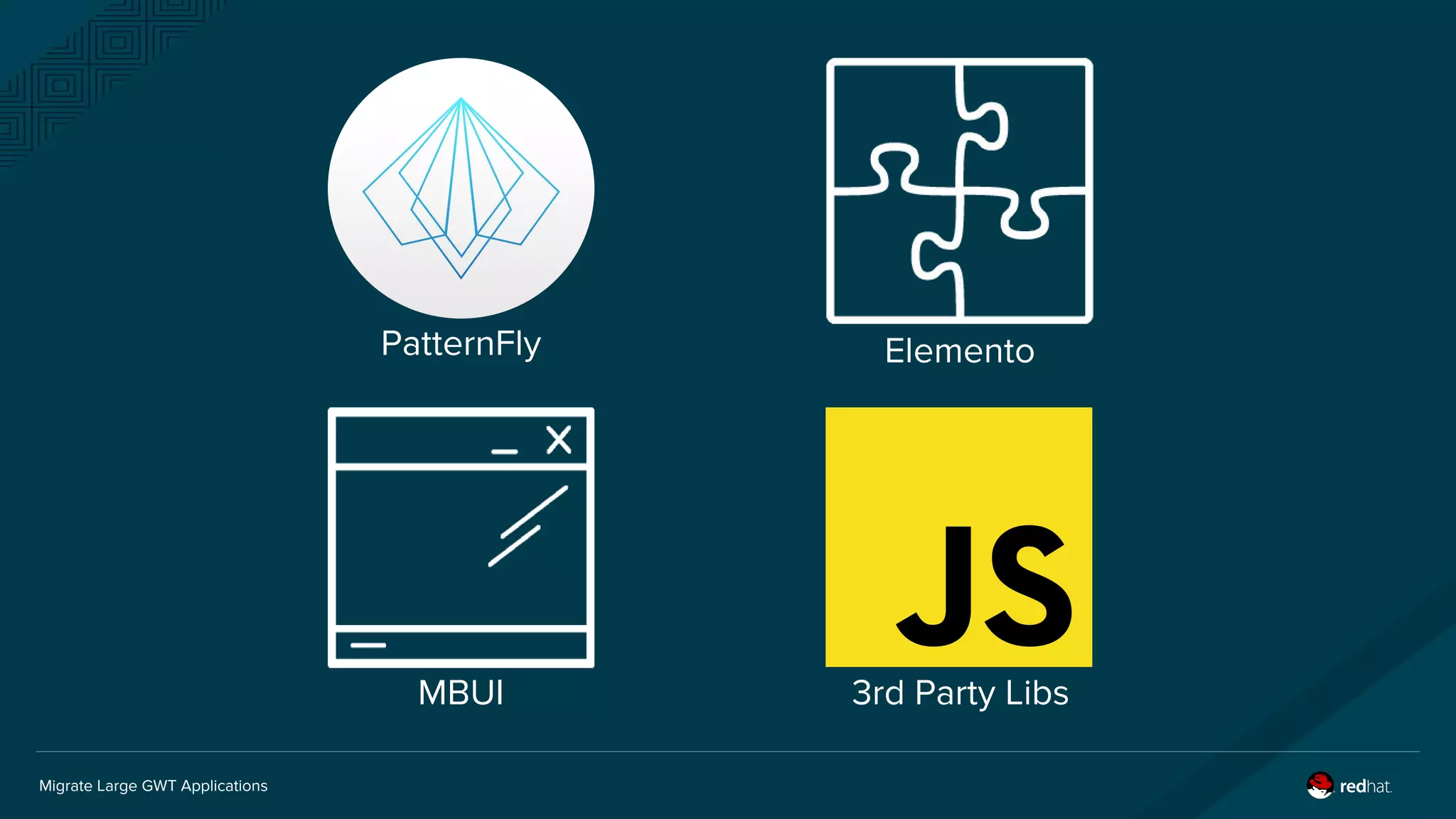 Migrate Large GWT Applications
MBUI
Elemento
3rd Party Libs
PatternFly
 