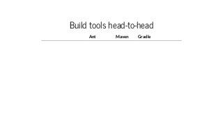 Build tools head-to-head
Ant Maven Gradle
 