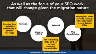 #webmigrations at #seo4Life by @aleyda from @orainti
Redesign
Move to
HTTPS
Rebrand
Web
Consolidation
As well as the focus...